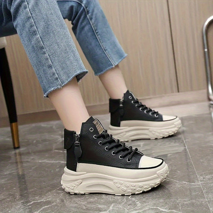 White High-Top Sneakers with Chunky Platform and Zipper
