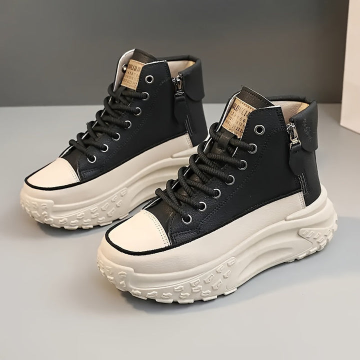 White High-Top Sneakers with Chunky Platform and Zipper