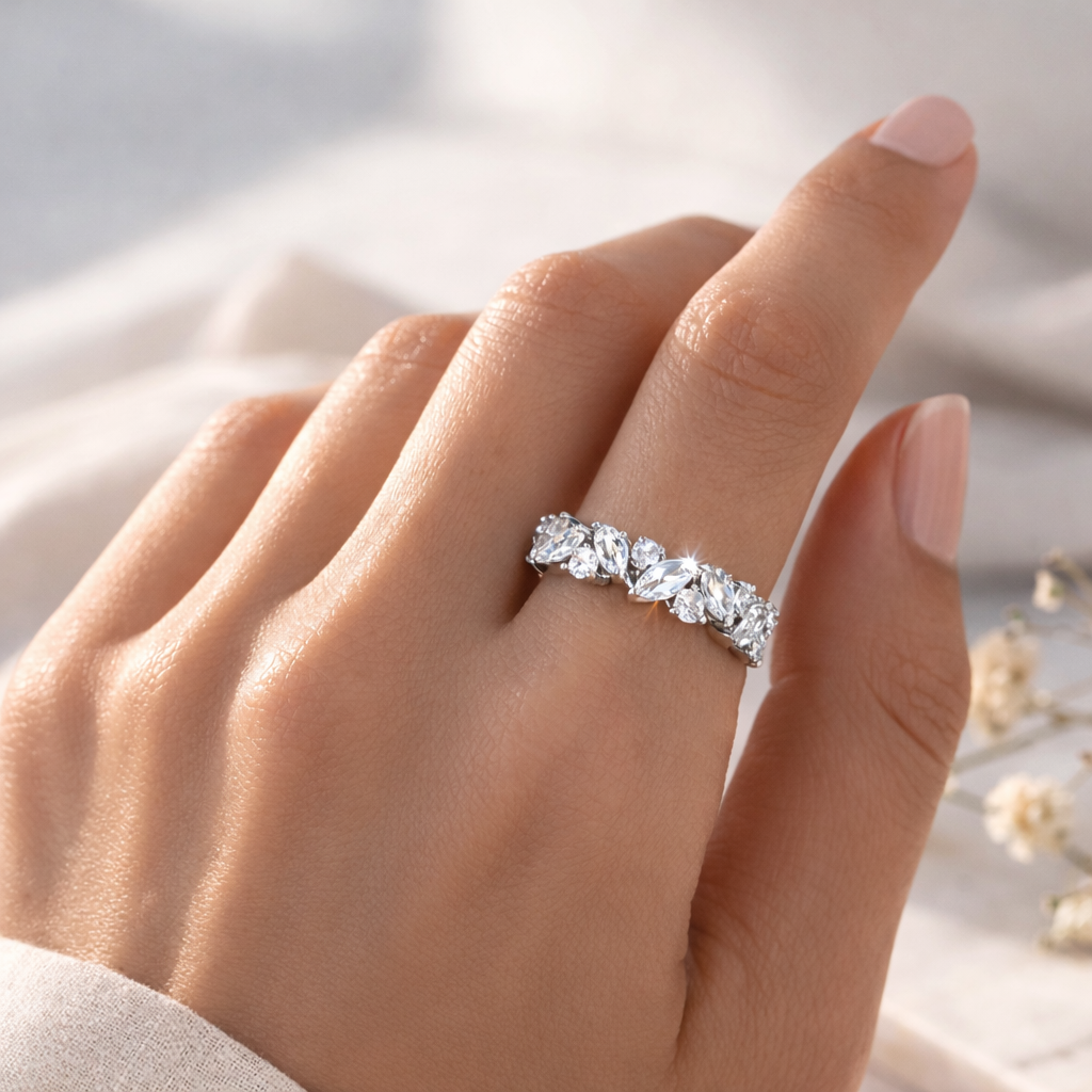 Marquise & Pear Cut Diamant Eternity Ring i Hvidguld – Elegant Dame Vielses - & Jubilæumsring
