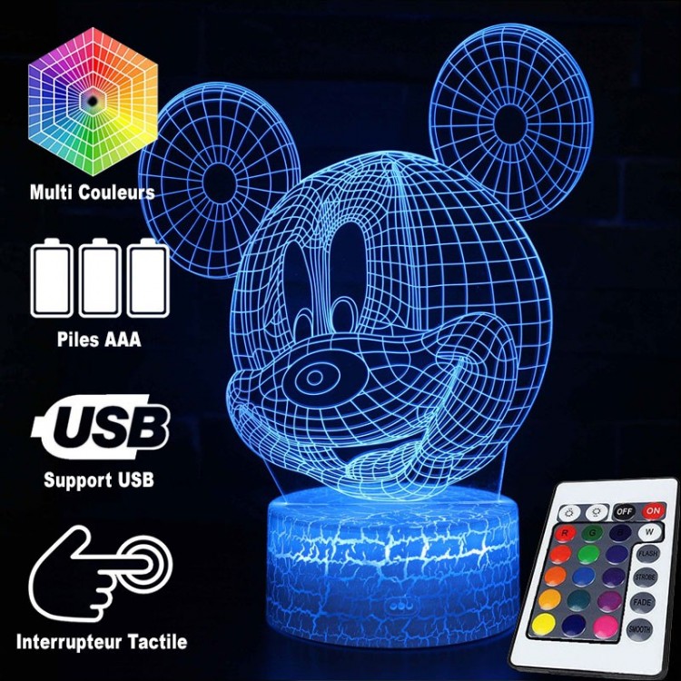 3D Mickey Mouse LED Lampe med Blød Belysning