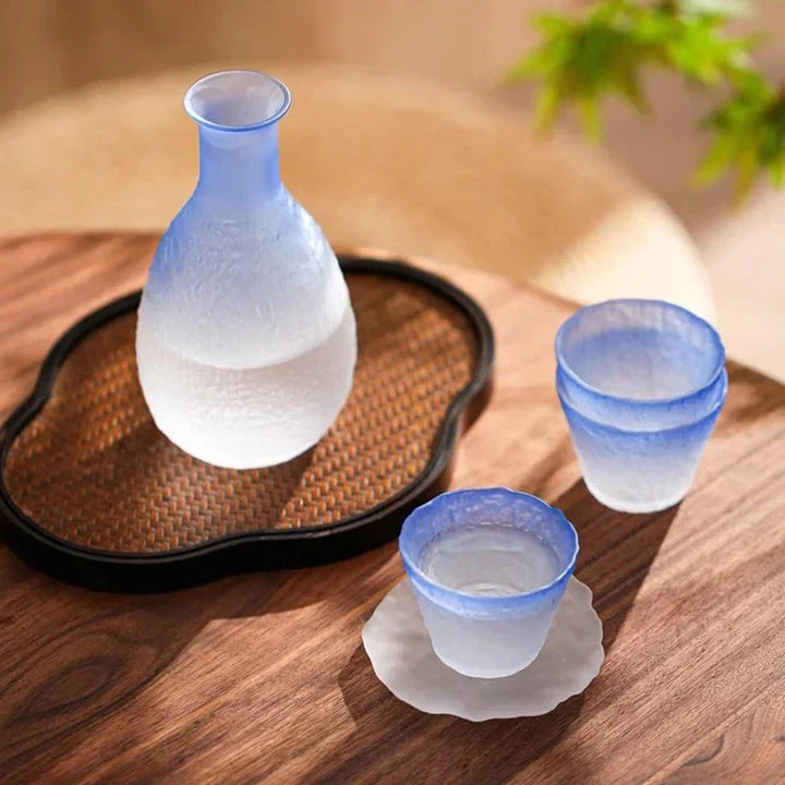 Ombre Blå Glas Sake Sæt med Karaffel og Kopper