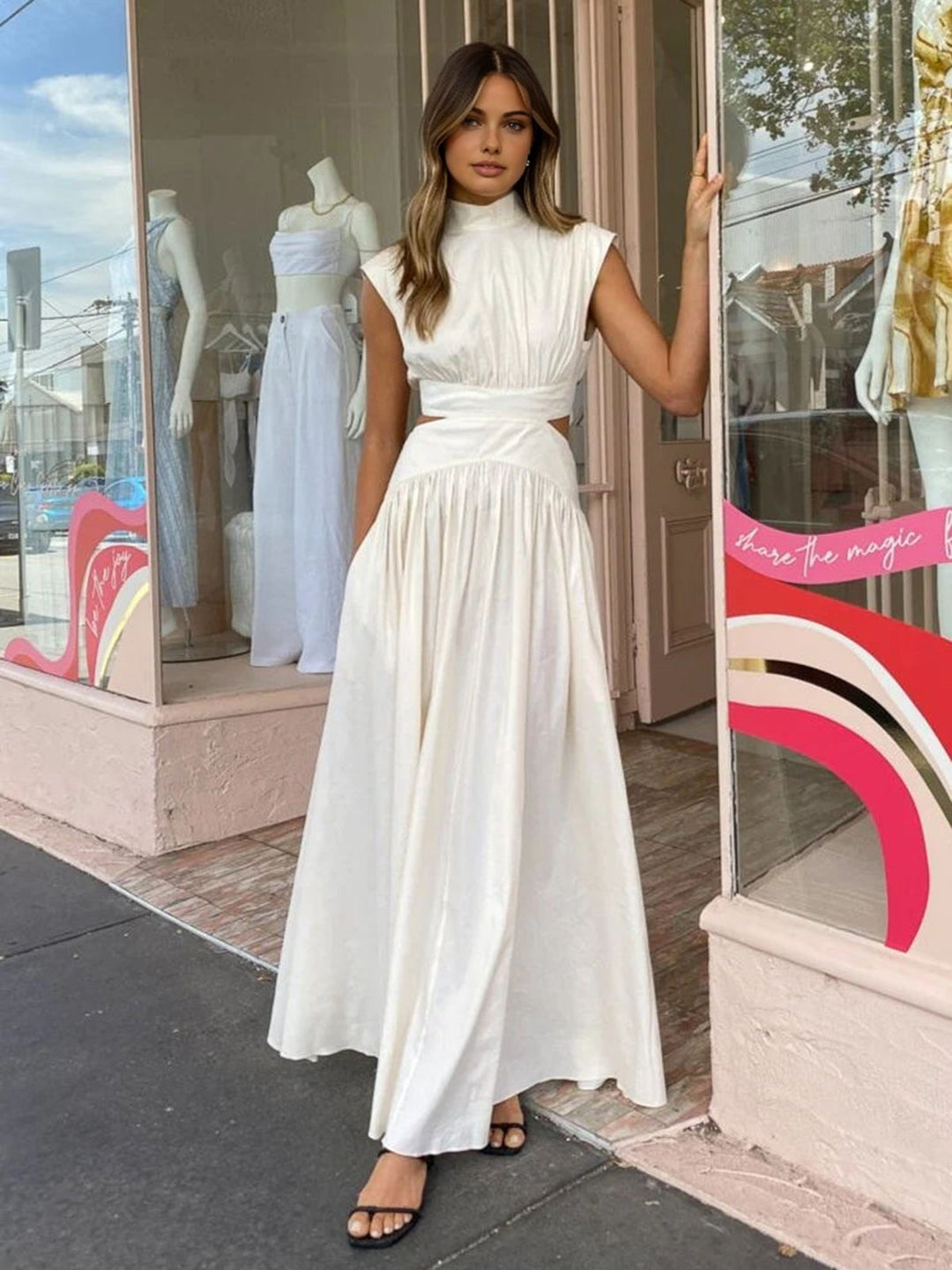 Blanc | Kvinders Mock Neck Cutout Maxi Kjole Uden Ærmer Begivenhedskjole