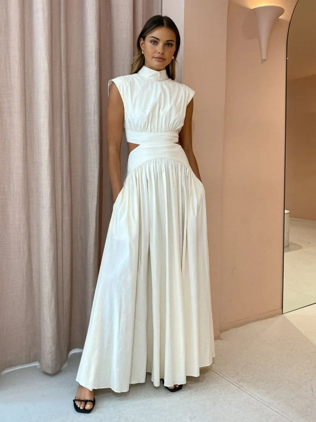 Blanc | Kvinders Mock Neck Cutout Maxi Kjole Uden Ærmer Begivenhedskjole
