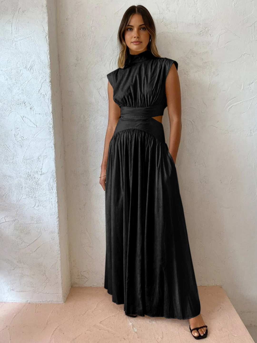 Blanc | Kvinders Mock Neck Cutout Maxi Kjole Uden Ærmer Begivenhedskjole