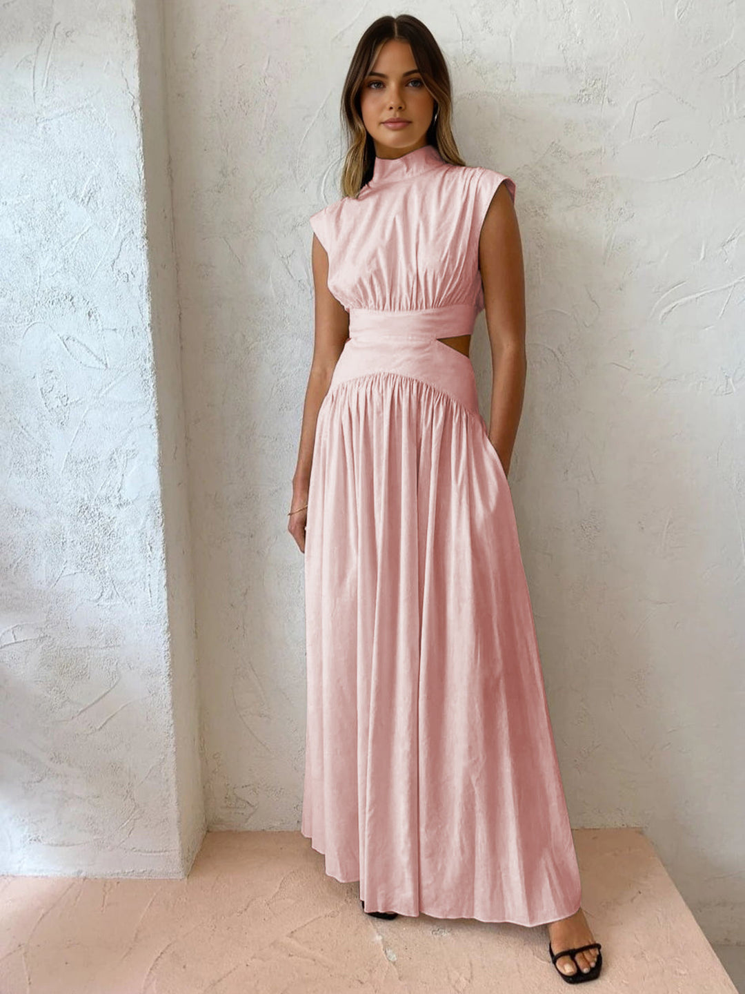 Blanc | Kvinders Mock Neck Cutout Maxi Kjole Uden Ærmer Begivenhedskjole