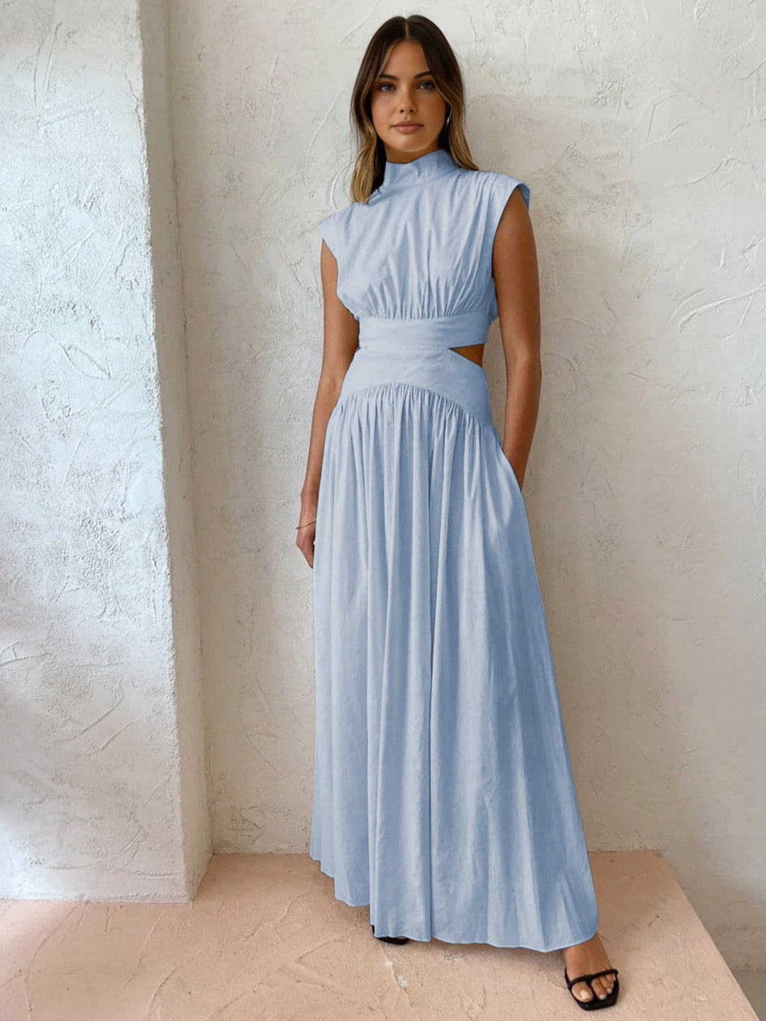 Blanc | Kvinders Mock Neck Cutout Maxi Kjole Uden Ærmer Begivenhedskjole