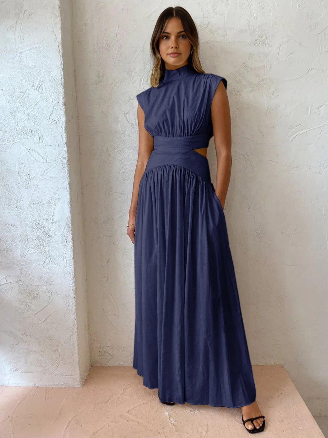 Blanc | Kvinders Mock Neck Cutout Maxi Kjole Uden Ærmer Begivenhedskjole