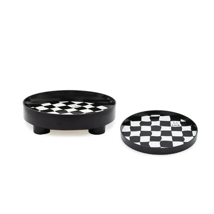 Monokrom Plast Opbevaring Tray med Skakbræt Design