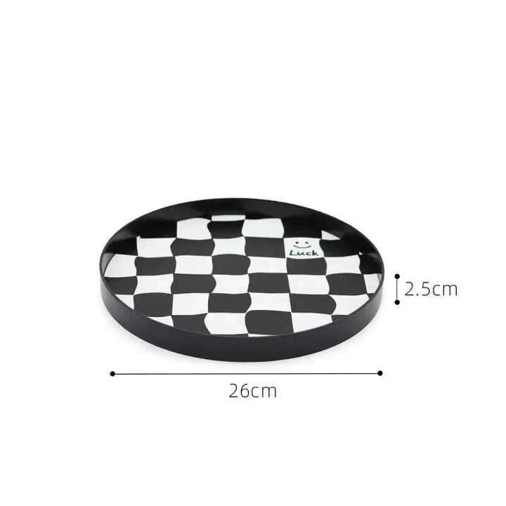 Monokrom Plast Opbevaring Tray med Skakbræt Design