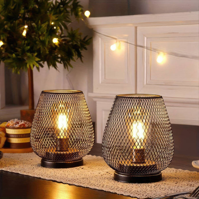 Industrielt Metal Bordlampe Sæt med Mesh-finish og Varmt Lys