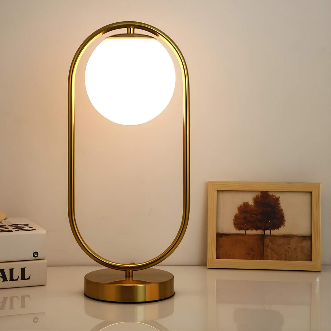 Elegant Glas Globus Bordlampe med Metalbase