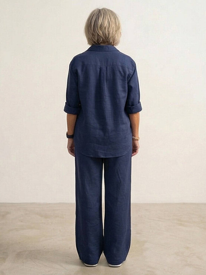 Vivian | Kvinders afslappede skjorte med knap og bukser med bred ben