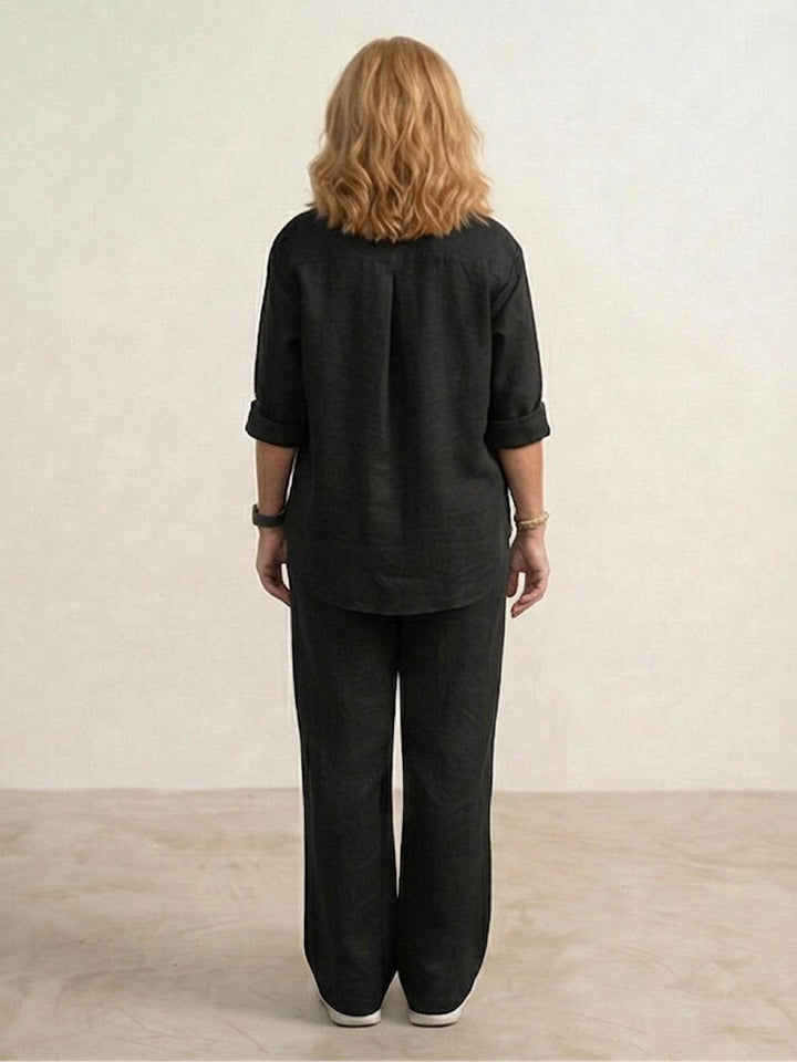 Vivian | Kvinders afslappede skjorte med knap og bukser med bred ben