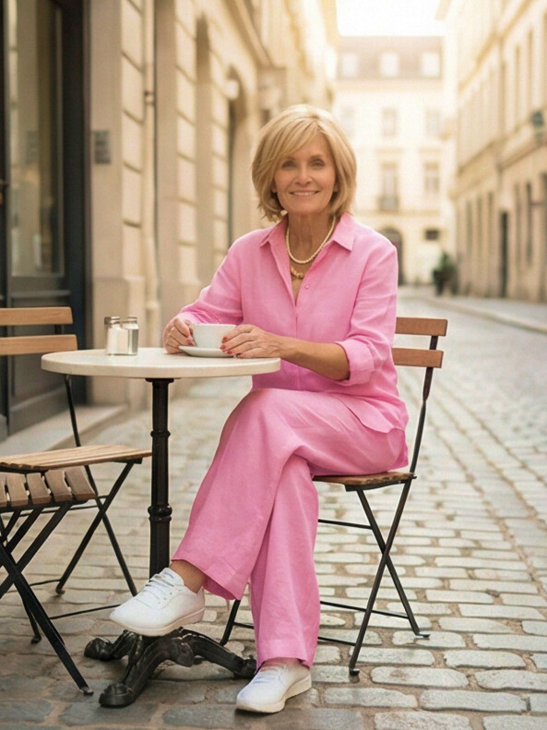 Vivian | Kvinders afslappede skjorte med knap og bukser med bred ben