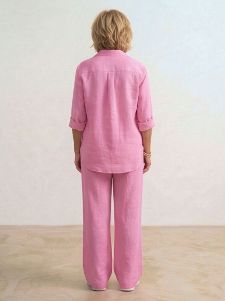 Vivian | Kvinders afslappede skjorte med knap og bukser med bred ben