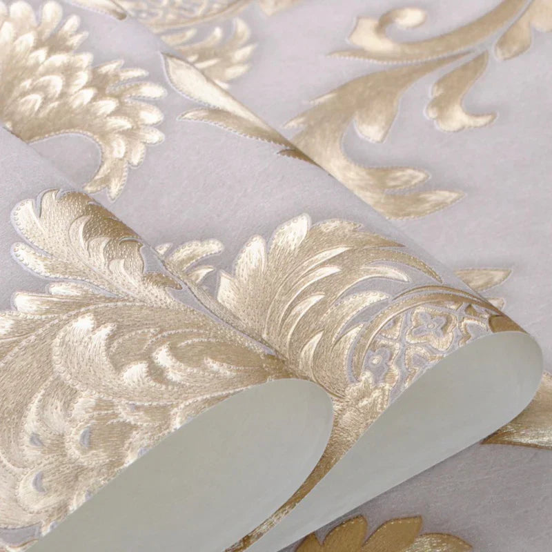 Guld 3D Damask Vinyl Tapet med Vaskbar Overflade