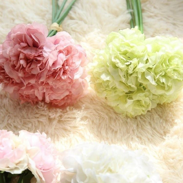 Silke Pæon Blomst Bundt - 5 Kunstige Blomster i Høj Kvalitet