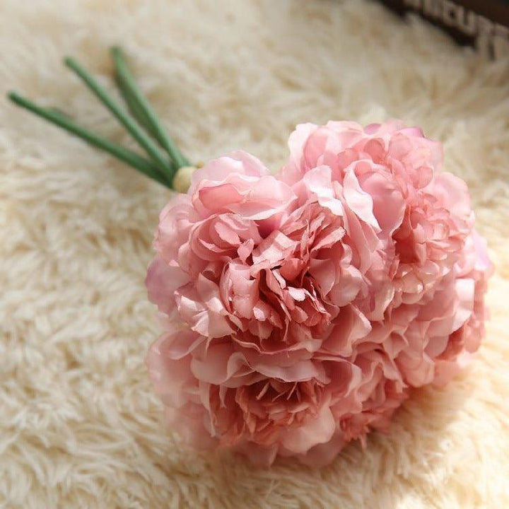 Silke Pæon Blomst Bundt - 5 Kunstige Blomster i Høj Kvalitet