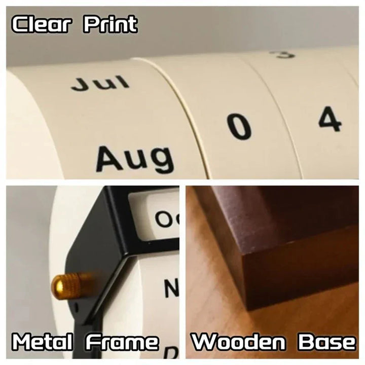 Moderne Rullende Hjul Bordkalender i Træ og Metal
