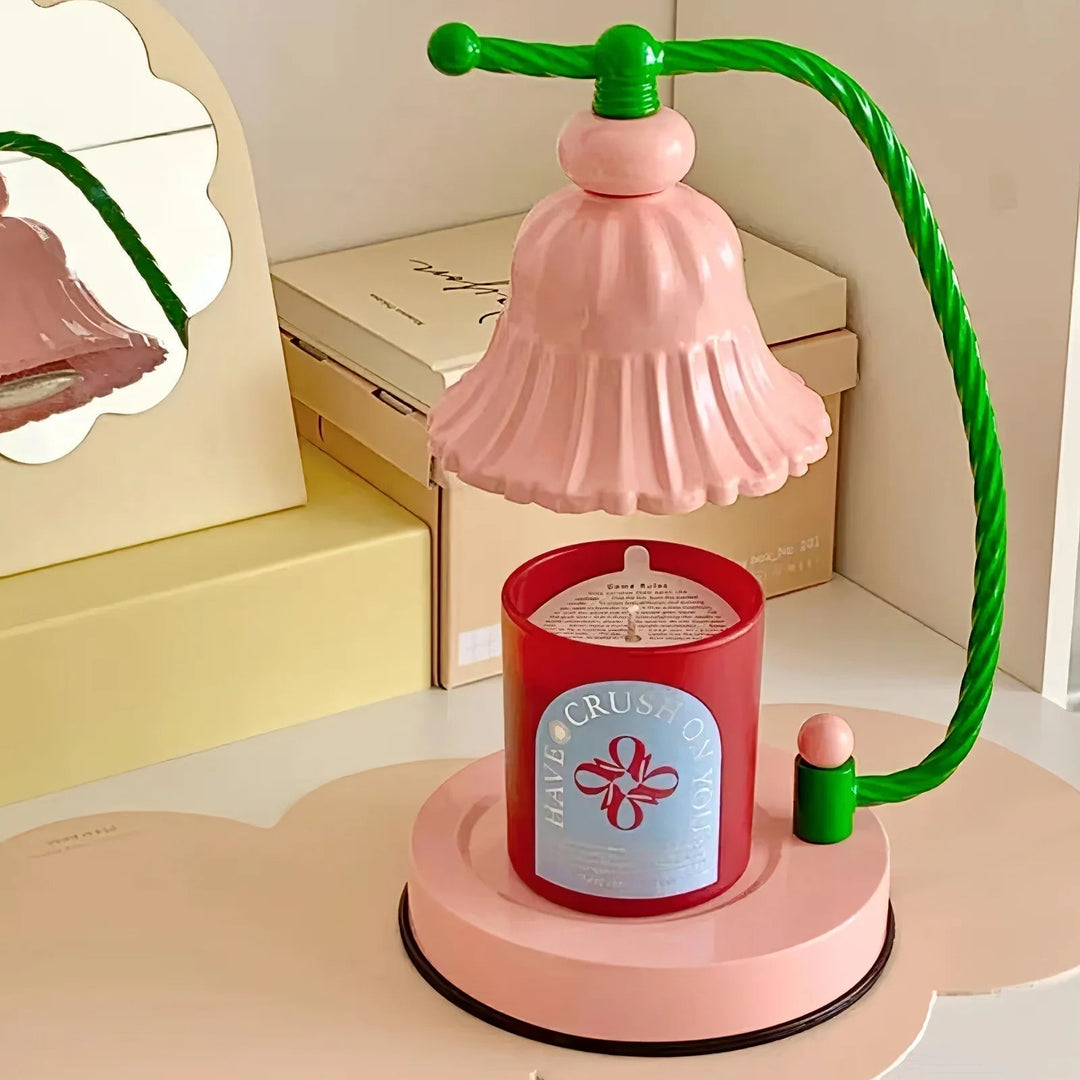 Pink Glas Blomst Bordlampe med Metalbase