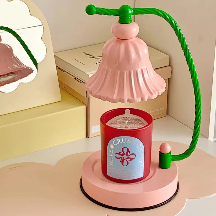 Pink Glas Blomst Bordlampe med Metalbase