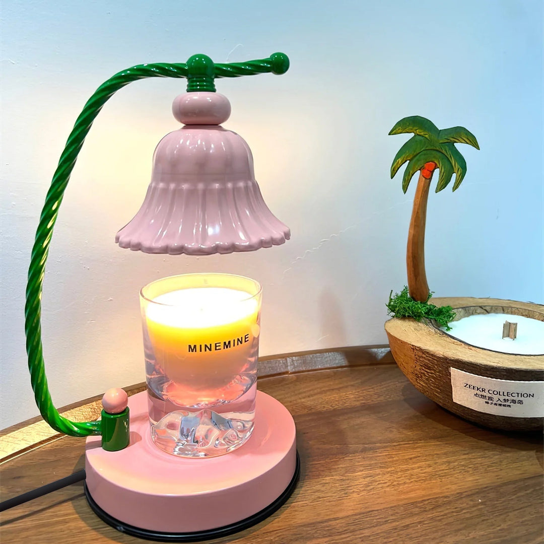 Pink Glas Blomst Bordlampe med Metalbase
