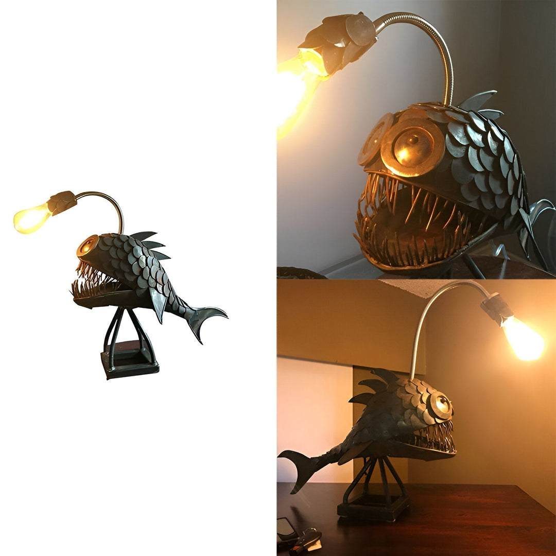 Steampunk Angler Fish Lampe med Justerbar Arm
