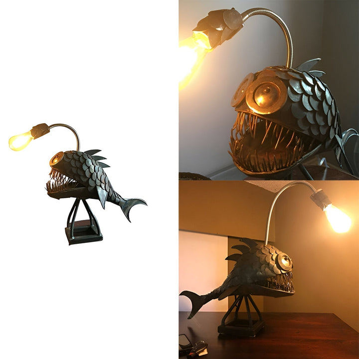 Steampunk Angler Fish Lampe med Justerbar Arm