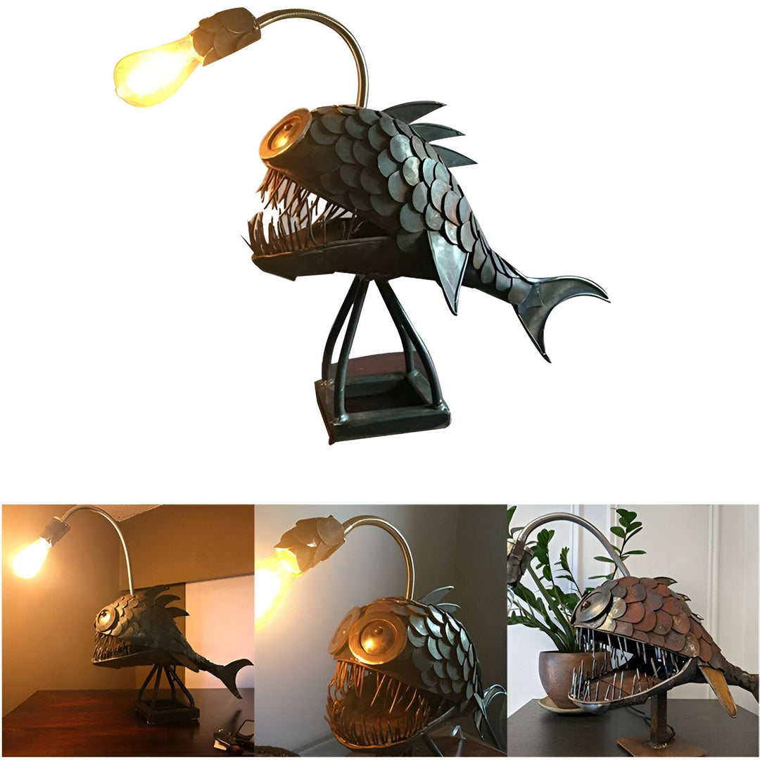 Steampunk Angler Fish Lampe med Justerbar Arm