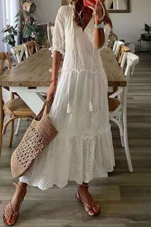 Flora | Kvinders Blomsterprint V-Hals Tassel Maxi Kjole Boho