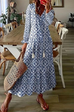 Flora | Kvinders Blomsterprint V-Hals Tassel Maxi Kjole Boho