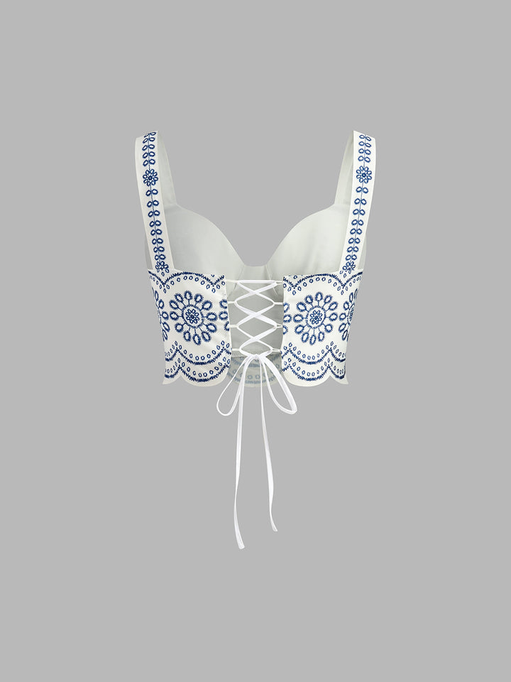 Santorini | Kvinders Broderet Crop Top & Maxi Nederdel Co-Ord Sæt