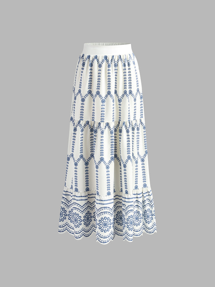 Santorini | Kvinders Broderet Crop Top & Maxi Nederdel Co-Ord Sæt