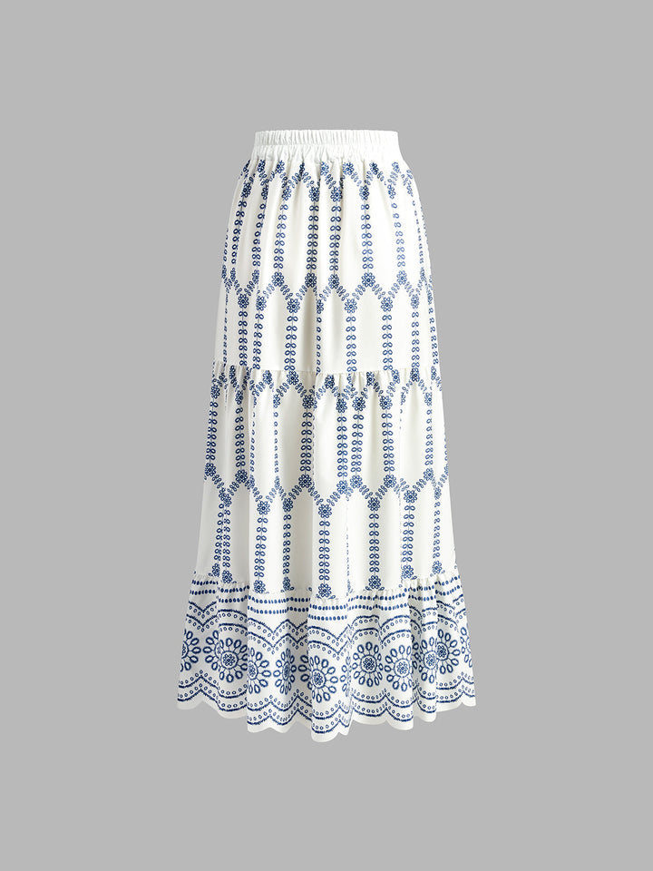 Santorini | Kvinders Broderet Crop Top & Maxi Nederdel Co-Ord Sæt