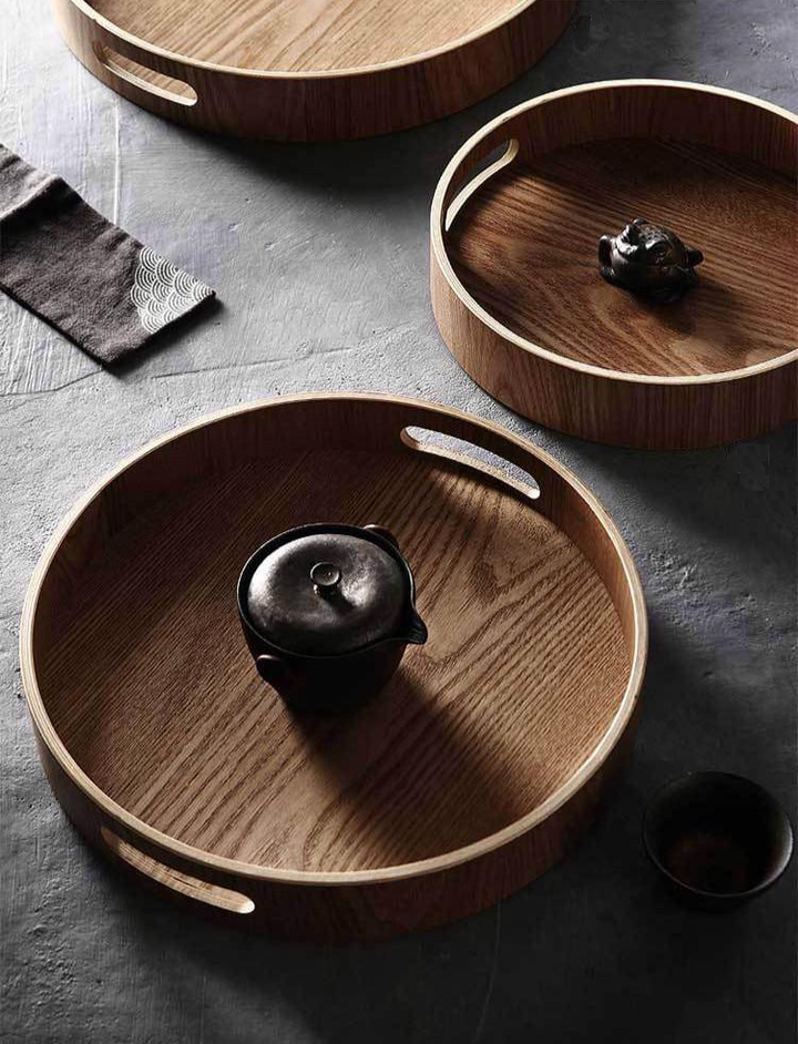Rund Valnød Serveringsbakke med Elegant Design