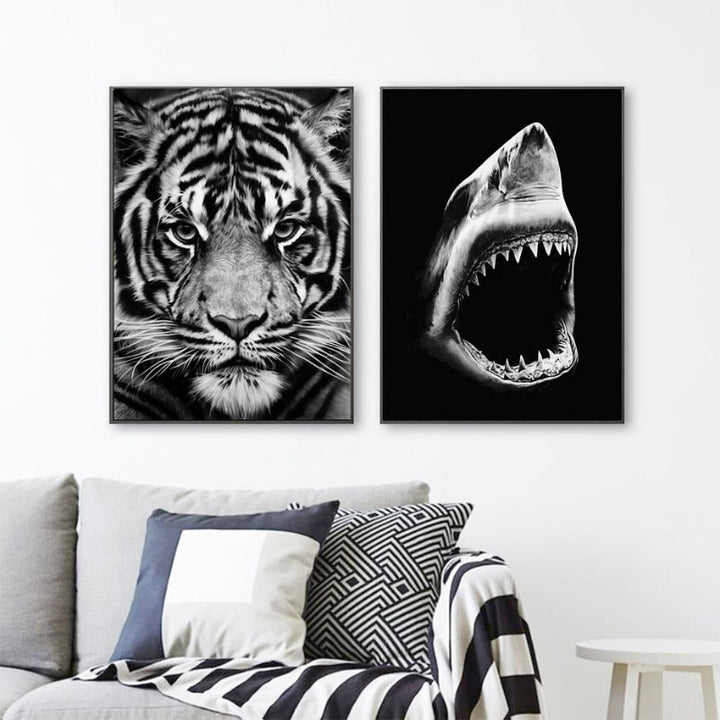 Sort og Hvid Afrikansk Dyreliv Canvas Kunst