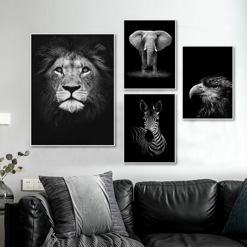Sort og Hvid Afrikansk Dyreliv Canvas Kunst