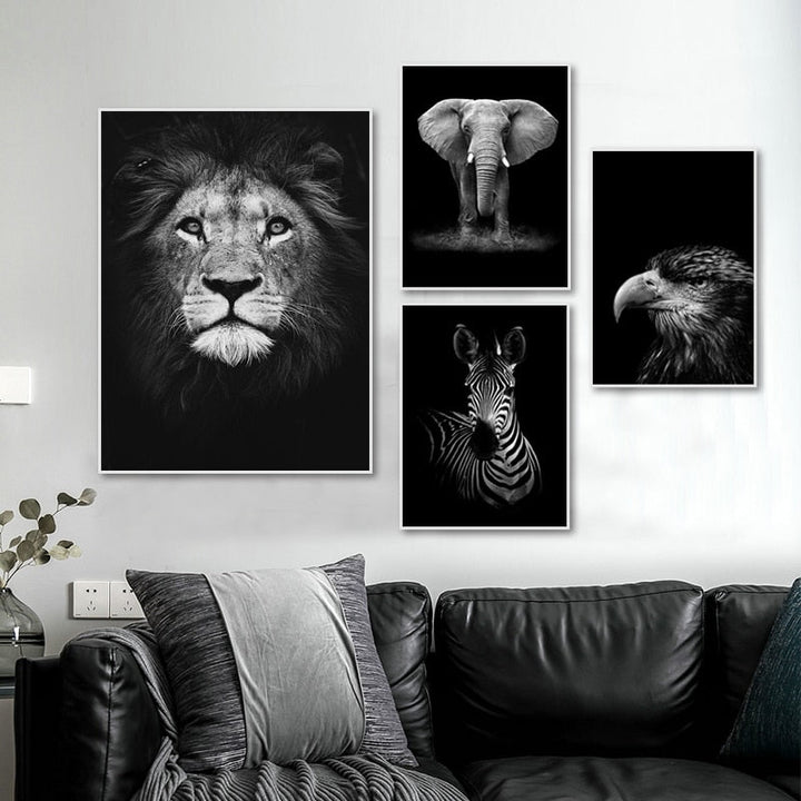 Sort og Hvid Afrikansk Dyreliv Canvas Kunst