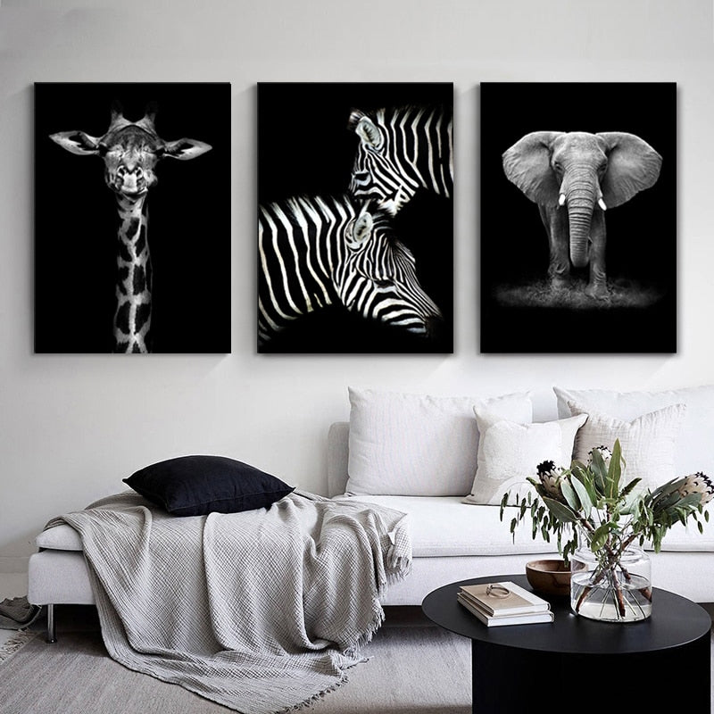 Sort og Hvid Afrikansk Dyreliv Canvas Kunst