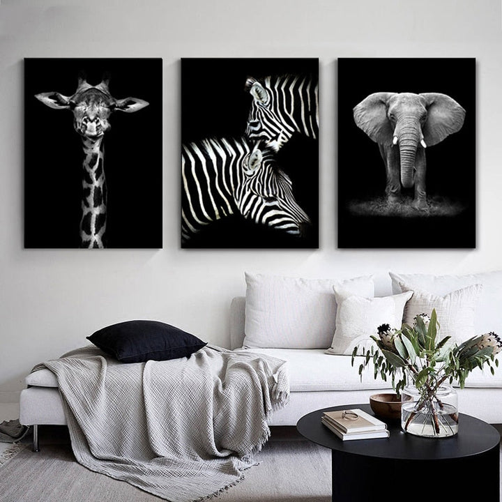 Sort og Hvid Afrikansk Dyreliv Canvas Kunst