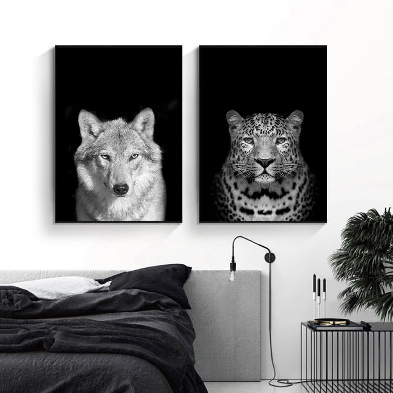 Sort og Hvid Afrikansk Dyreliv Canvas Kunst