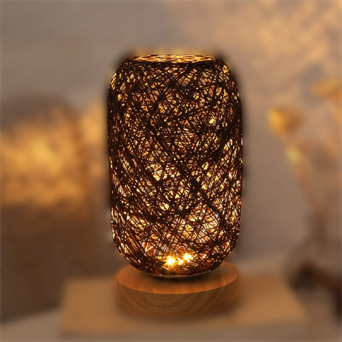 Håndlavet Rattan Bordlampe med Justerbar Skærm