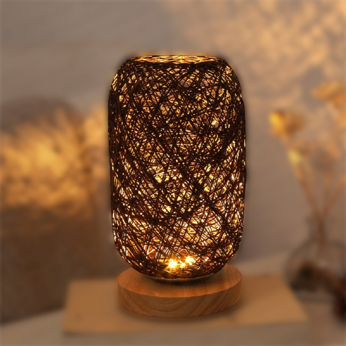 Håndlavet Rattan Bordlampe med Justerbar Skærm