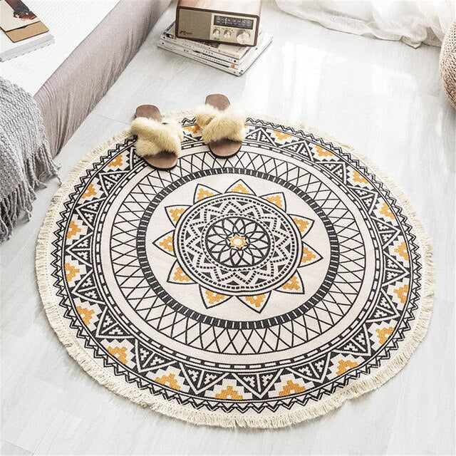 Boho Mandala Accent Tæppe med Frynser i Polyester