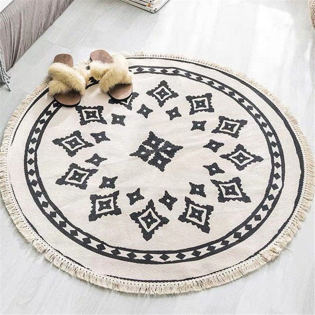 Boho Mandala Accent Tæppe med Frynser i Polyester