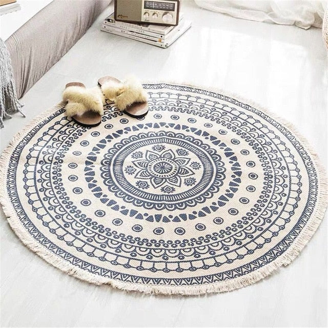 Boho Mandala Accent Tæppe med Frynser i Polyester
