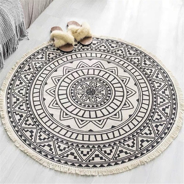 Boho Mandala Accent Tæppe med Frynser i Polyester