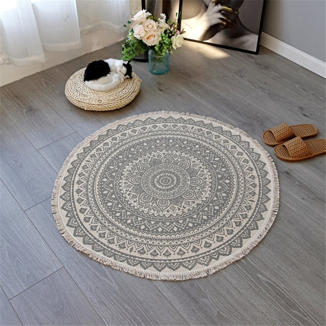 Boho Mandala Accent Tæppe med Frynser i Polyester