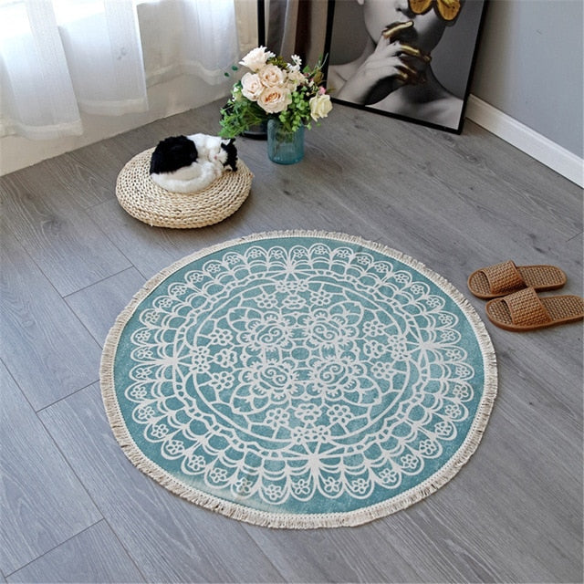 Boho Mandala Accent Tæppe med Frynser i Polyester