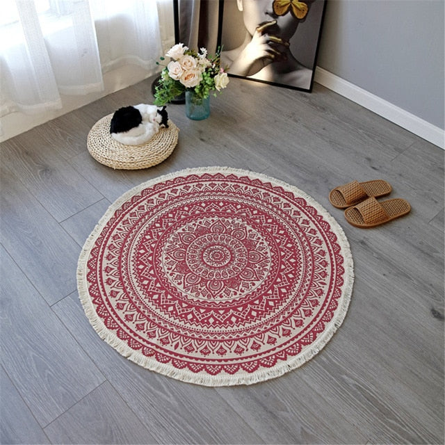 Boho Mandala Accent Tæppe med Frynser i Polyester